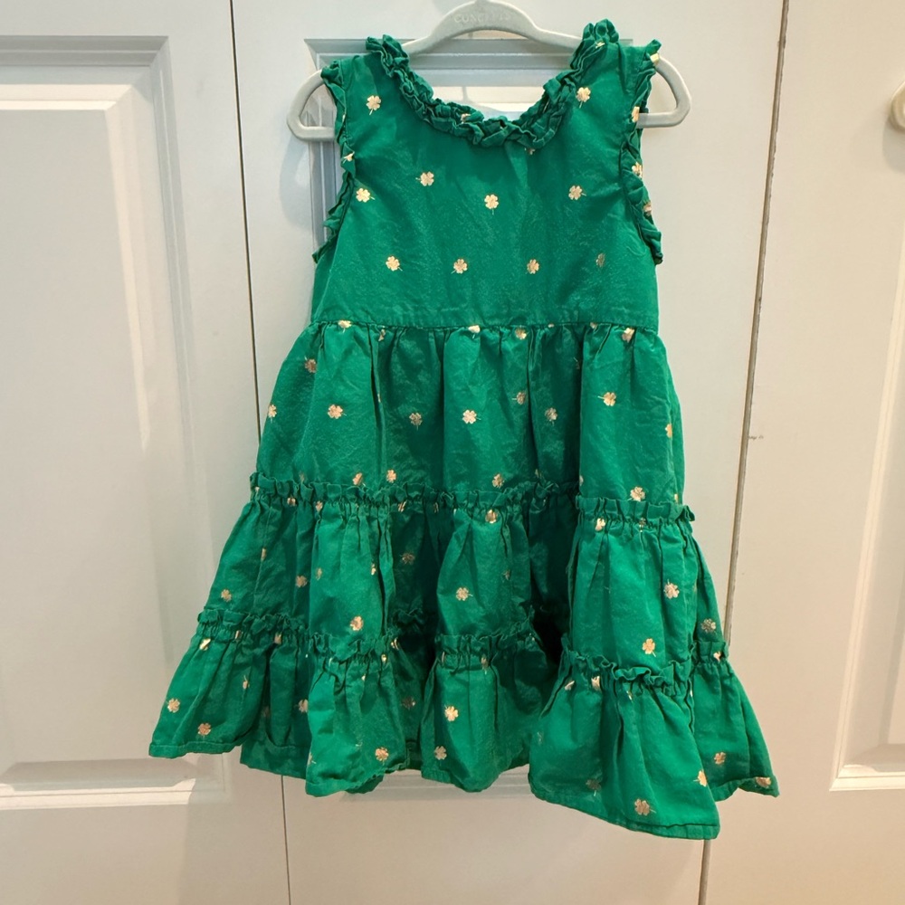 Shamrock Gold and Green Ruffled Kids Dress size 5